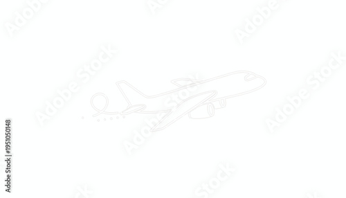 Minimalist Airplane Silhouette Taking Off with Contrail on White Background