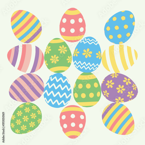 A delightful collection of vibrantly colored and patterned Easter eggs arranged in a pleasing composition.