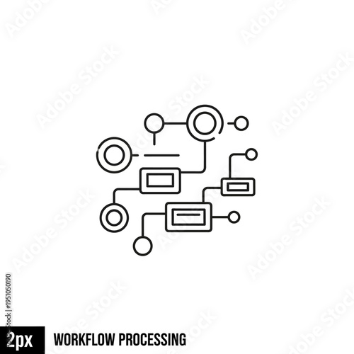 Abstract representation of a workflow processing system with interconnected nodes and rectangular elements, symbolizing data flow and operations.