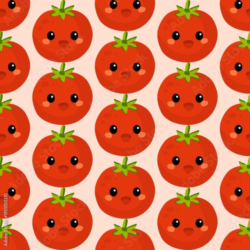 Cartoon Tomato Face Seamless Pattern Background