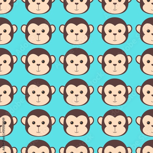 Cartoon Monkey Head Seamless Pattern Background