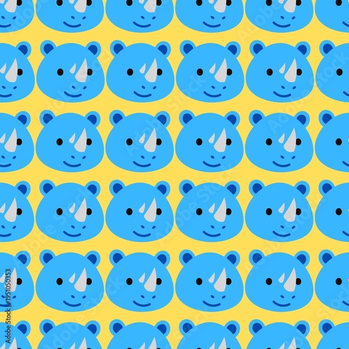 Cartoon Rhino Head Seamless Pattern Background