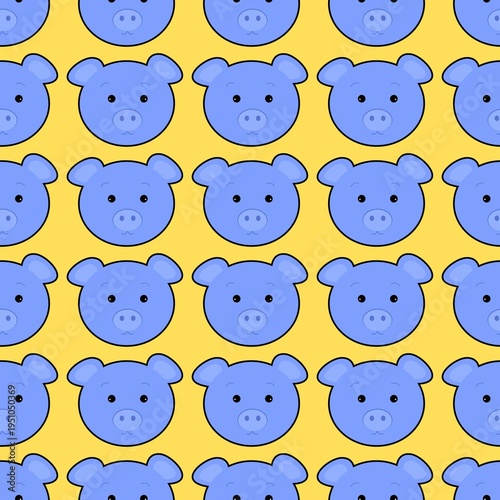 Cartoon Pig Head Seamless Pattern Background