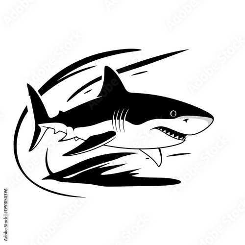 Black silhouette of a shark swimming swiftly in ocean water  