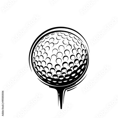 Golf ball on tee in simple black and white illustration  
