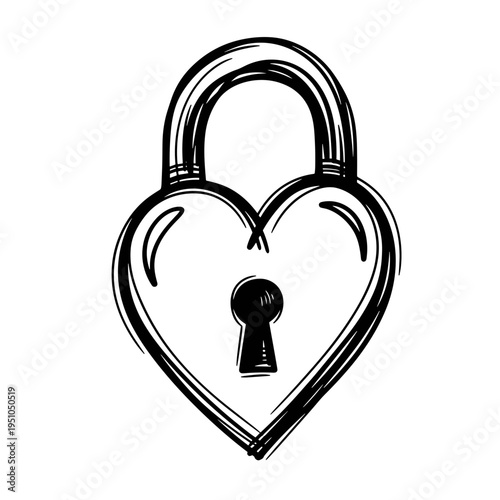 Heart-shaped padlock with keyhole drawn in sketch style  