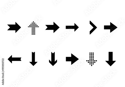Set of diverse arrow icons directional pointers pointing various ways