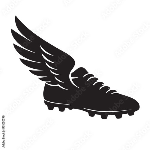 Winged soccer shoe fast speed concept silhouette vector