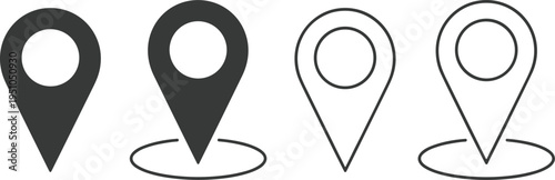 Four location pin with two black and two white on a plain background outline