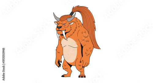 Large orange monster creature with long white tusks and a high ponytail tail standing in a neutral pose for a fantasy character design.