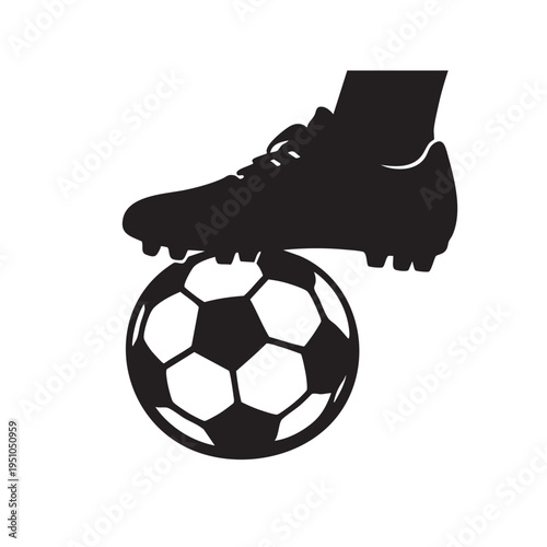 Soccer player foot resting on football silhouette vector