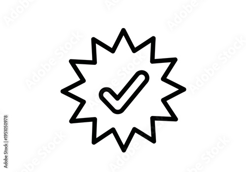 Starburst badge with check mark icon for approval and verification