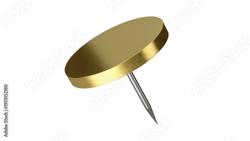 Foto Shiny golden metallic thumbtack, a sharp office pushpin isolated on transparent