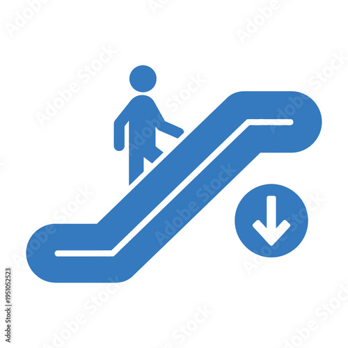 Person going down escalator with downward arrow