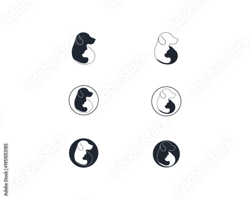 Dog and cat logo design template vector,  pet logo design flat style suitable for pet shop, store, cafe, business, hotel, veterinary clinic, Domestic animal vector illustration logotype, sign, symbol.