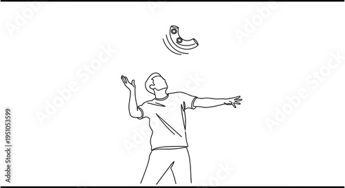 Man Juggling a Boomerang in a Minimalist Line Art Style