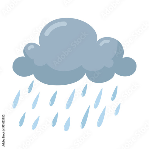 Cartoon Illustration of Rain Falling from a Grey Cloud, Weather Concept, Rainy Season Graphic