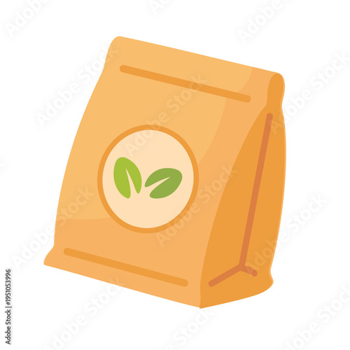 Natural product bag with leaves logo for healthy food or organic cosmetics packaging