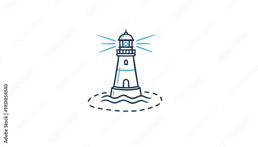 Fototapeta premium Lighthouse guiding ships at sea, beacon of hope, navigation symbol, safety, coastal landmark