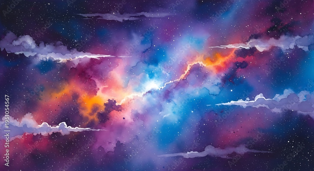 Fototapeta premium Vibrant colorful cloudy sky with rainbow.