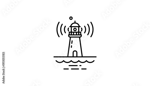 Lighthouse emitting radio waves, signal transmission, navigation beacon, communication concept