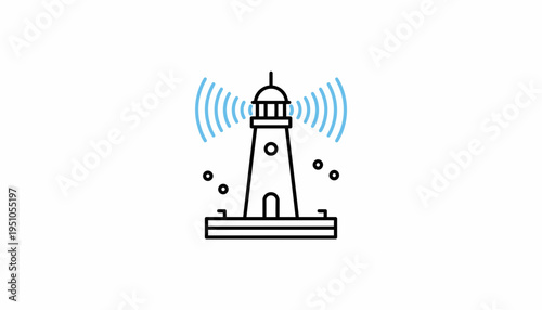 Lighthouse emitting radio waves, signaling safety and guidance, conceptual illustration