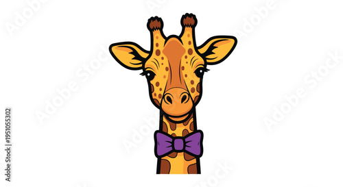 Charming Giraffe Portrait with Bow Tie, Whimsical Animal Illustration.