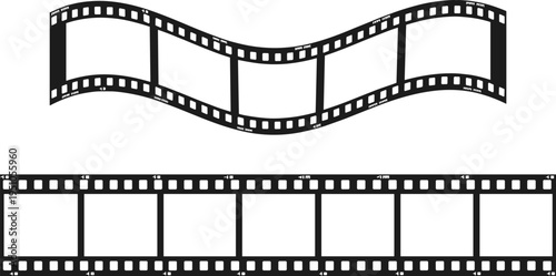 Vintage Film Strip Frames Collection Wavy and Straight Cinema Reel Template Design Isolated on White Background for Movie Production