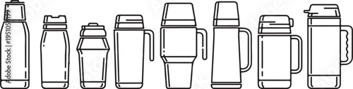 Assorted insulated beverage containers for travel and outdoor activities Vector