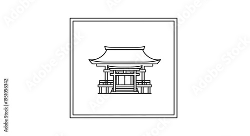 Japanese Temple Icon Outline, Traditional Architecture, Asian Culture Symbol