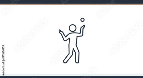 Juggler Icon: Person Throwing Ball in Air, Simple Line Art, Skill and Balance Concept