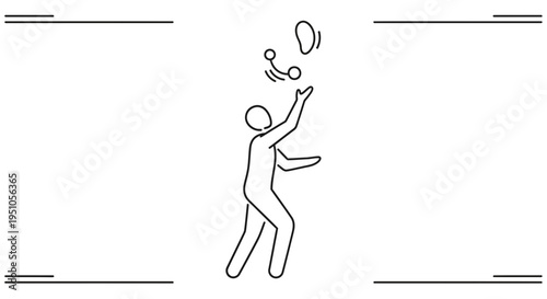 Juggler Performing Trick with Objects in Air, Minimalist Line Art