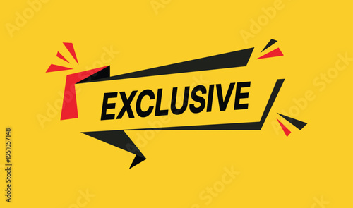 Yellow banner with black and red abstract shapes and the word exclusive text