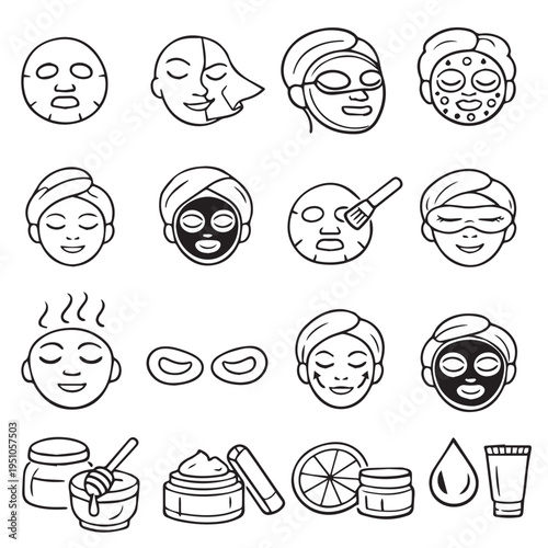 Cosmetics facial mask template. Face therapy procedure. Vector illustration