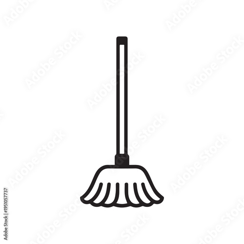 Vector broom icon, black line illustration