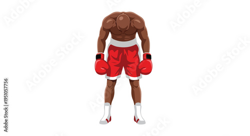 Full-body shot of a muscular male boxer wearing red gloves and shorts against a plain white background.