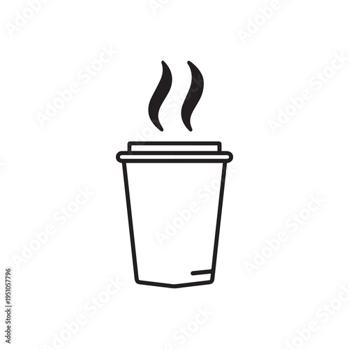Black line icon of a steaming hot disposable coffee cup vector