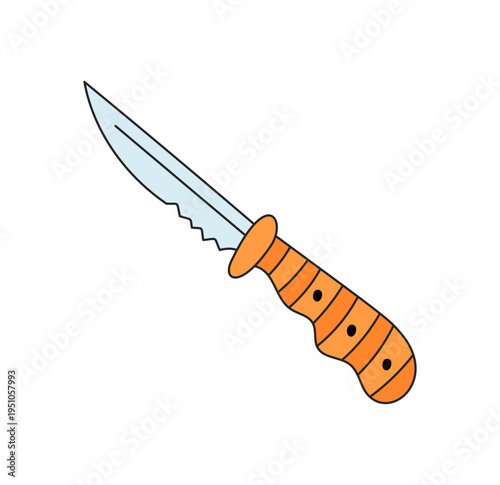 Knife sketch icon with color style as essential equipment for camp and hiking. Adventure item for expedition and travel, doodle sign as outdoor element in nature context.
