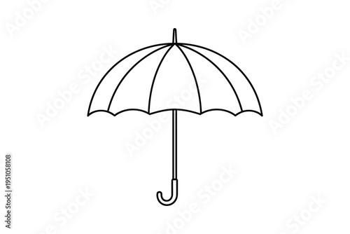 A simple line drawing of an open umbrella on a white background, symbolizing protection from rain.