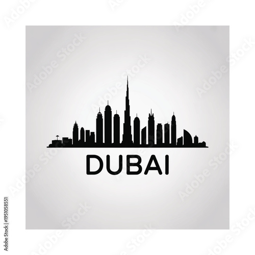 A striking silhouette of the dubai skyline against a light background