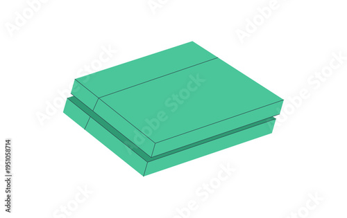 Flat green video game console sticker in y2k style. Patch for entertainment device and gadget theme. Trendy videogame technology, modern console, playful element for gamer collection.