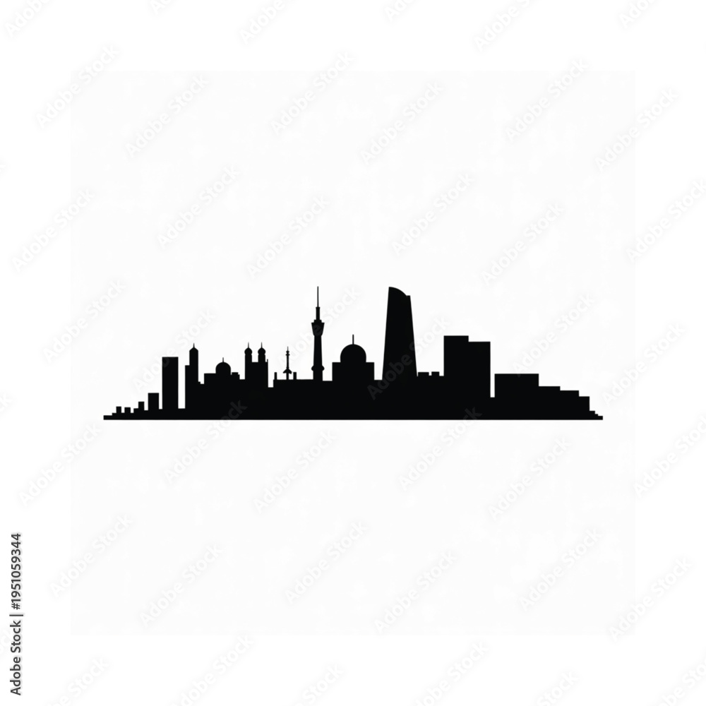 Fototapeta premium A silhouetted skyline depicting buildings and structures in baku azerbaijan