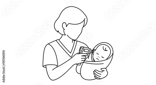Nurse checking baby's temperature with digital thermometer, healthcare concept