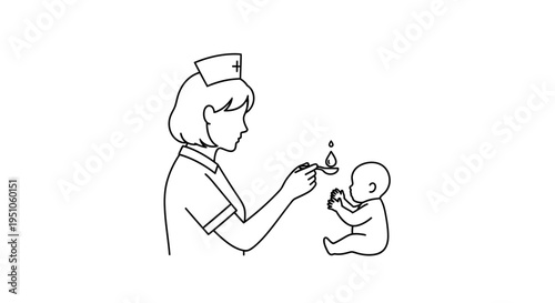 Nurse feeding baby with spoon, healthcare, medical care, childcare, gentle feeding, healthy start