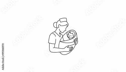 Nurse holding a newborn baby in her arms, care and medical assistance