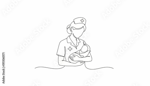 Nurse holding a newborn baby in a gentle embrace, symbolizing care and new life