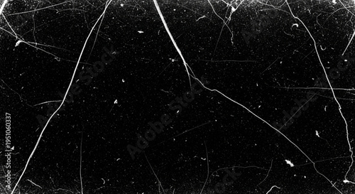 High-contrast black background featuring intense white scratches, dust particles, and weathered film damage for vintage analog effects.