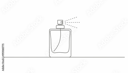 Minimalist Perfume Bottle Spraying Fragrance - Continuous Line Art