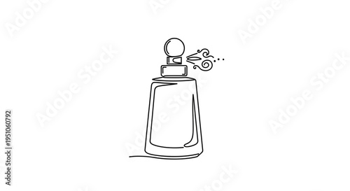 Minimalist Perfume Bottle Spraying Fragrance, Continuous Line Art