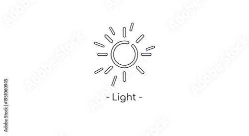 Minimalist Sun Icon with Rays and Text 'Light' - Simple Brightness Symbol